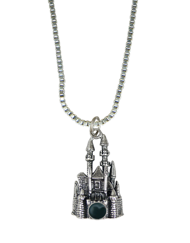 Sterling Silver 3D Queen's Castle Charm With Bloodstone